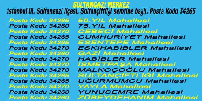 Sultangazi posta kodları
